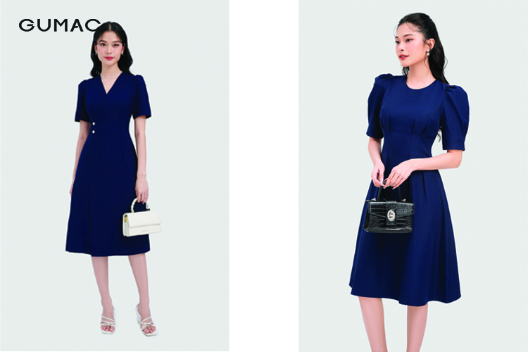 Váy đầm màu xanh nước biển của thương hiệu thời trang GUMAC Váy đầm màu xanh nước biển của thương hiệu thời trang GUMAC