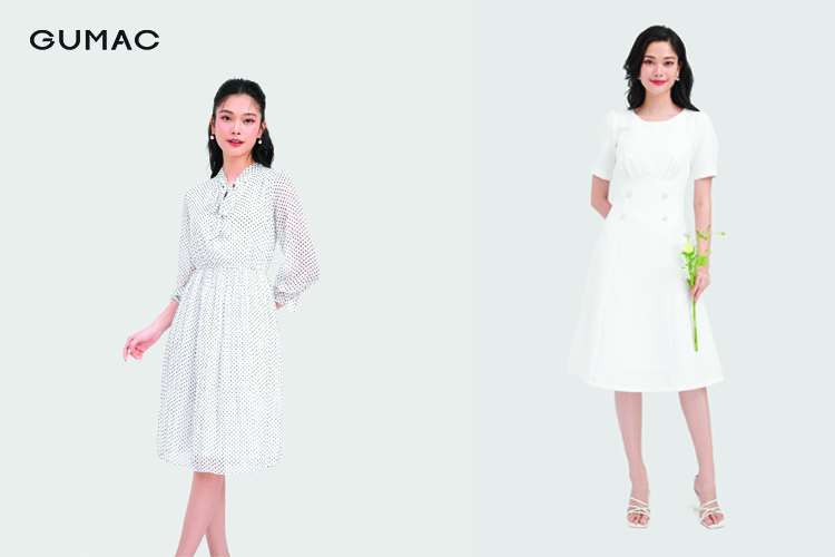 Váy đầm màu trắng của thương hiệu GUMAC Váy đầm màu trắng của thương hiệu GUMAC