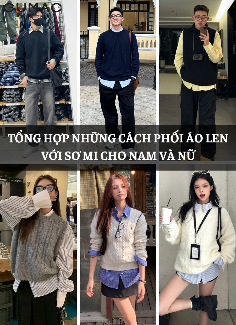 áo len phối sơ mi cho nam và nữ