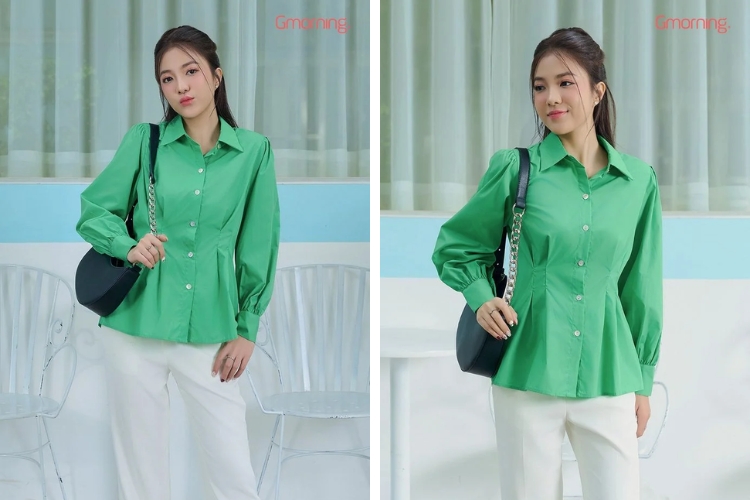 Áo sơmi nữ Gmorning kiểu thắt eo xinh xắn Áo sơmi nữ Gmorning kiểu thắt eo xinh xắn