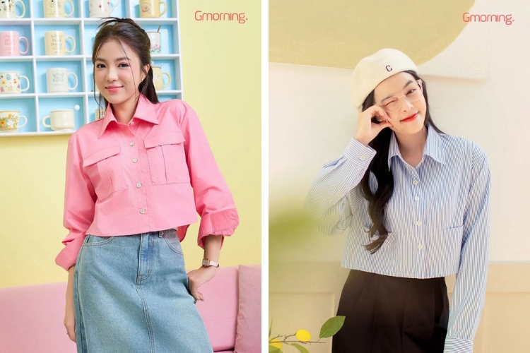 Áo sơ mi Gmorning vải kate phom lửng năng động Áo sơ mi Gmorning vải kate phom lửng năng động