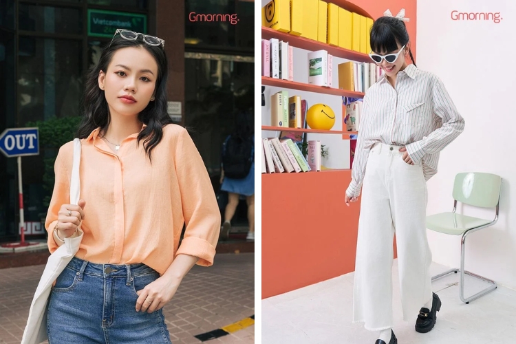 Kết hợp với quần jeans cạp cao Kết hợp với quần jeans cạp cao