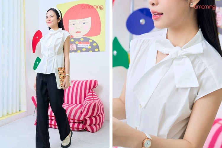 Kiểu áo sơmi peplum thắt nơ Kiểu áo sơmi peplum thắt nơ