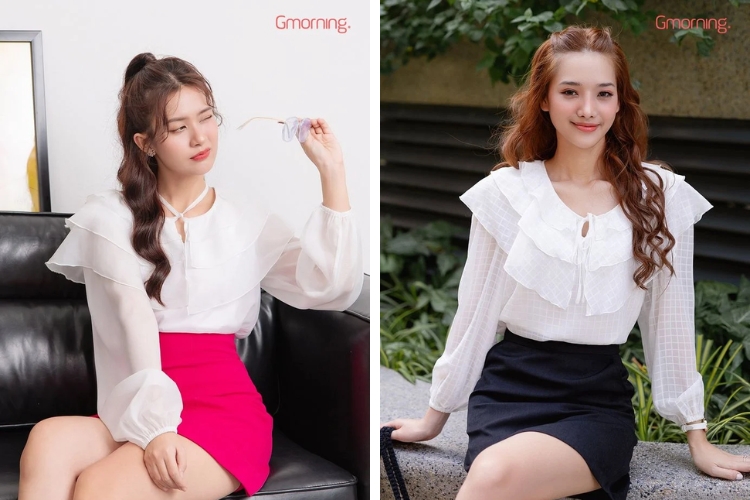 Mẫu áo sơmi nữ kiểu cổ bèo tiểu thư Mẫu áo sơmi nữ kiểu cổ bèo tiểu thư