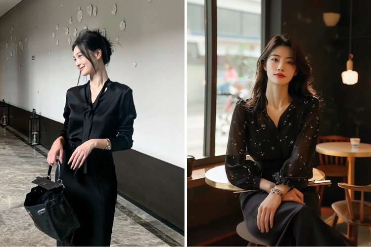 ao so mi nu vai voan mau den huyen bi