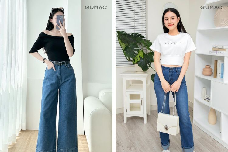 Tóc tím khói với quần jean