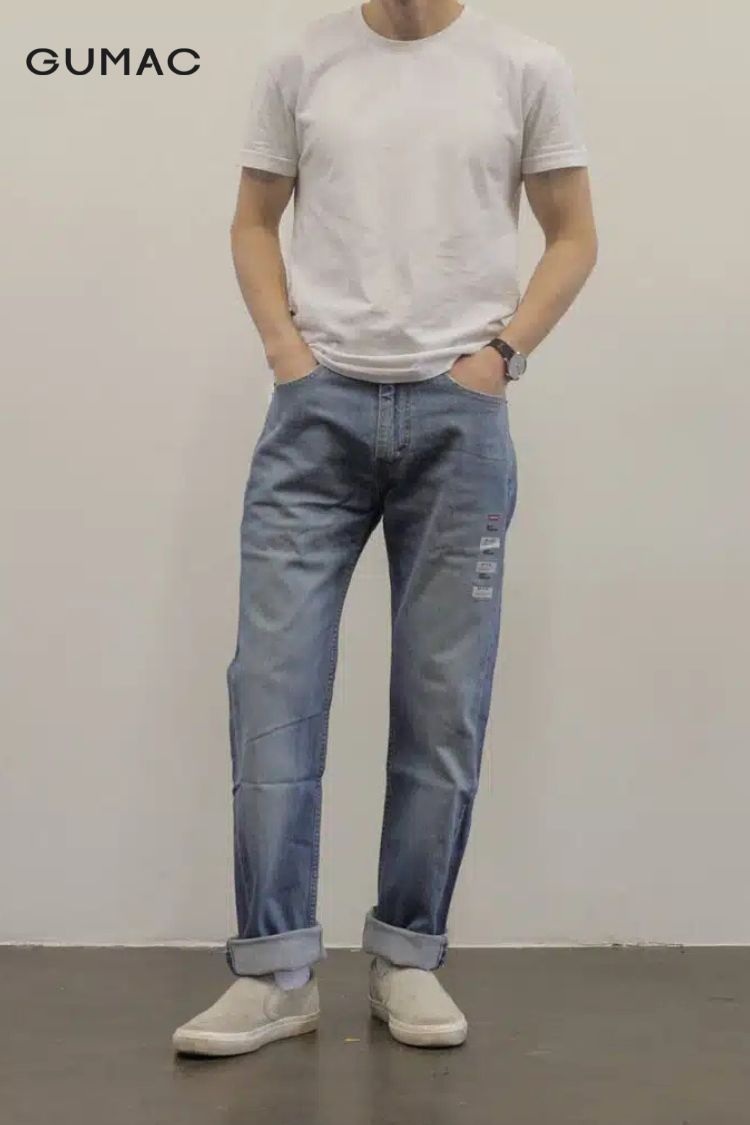 Áo nam form rộng quần jeans ống đứng Áo nam form rộng + quần jeans ống đứng