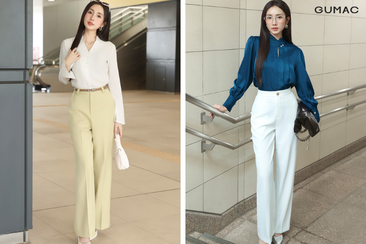 Đi đồi cát mặc áo sơ mi nữ mix quần ống suông GUMAC đi đồi cát mặc áo sơ mi nữ mix quần ống suông GUMAC