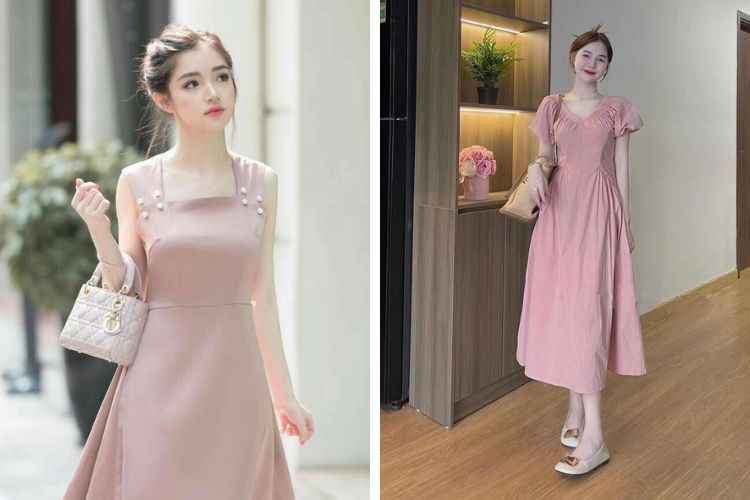 Đầm suông màu tím hồng Đầm suông màu tím hồng