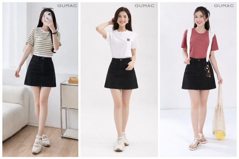 Croptop ôm nhẹ cùng chân váy đen chữ A dáng ngắn cạp cao tạo nên set đồ vừa khỏe khoắn vừa nữ tính.