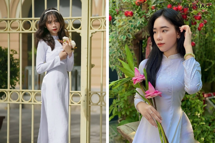 tao dang chup anh ao dai trang voi hoa la