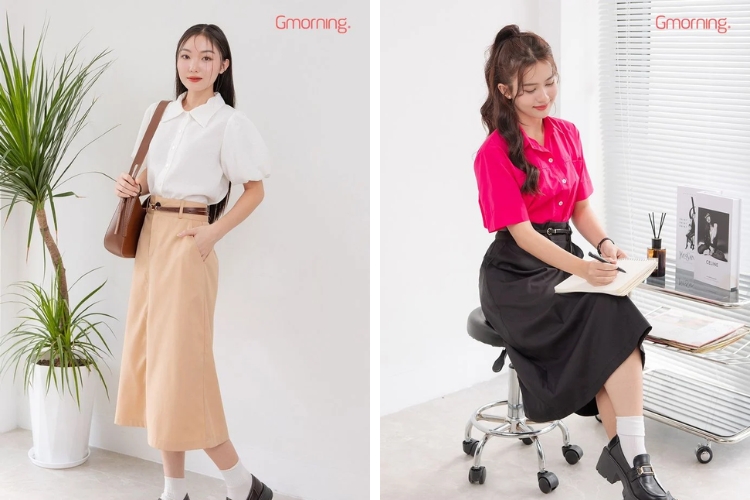 Chân váy A midi kiểu Chân váy A midi kiểu