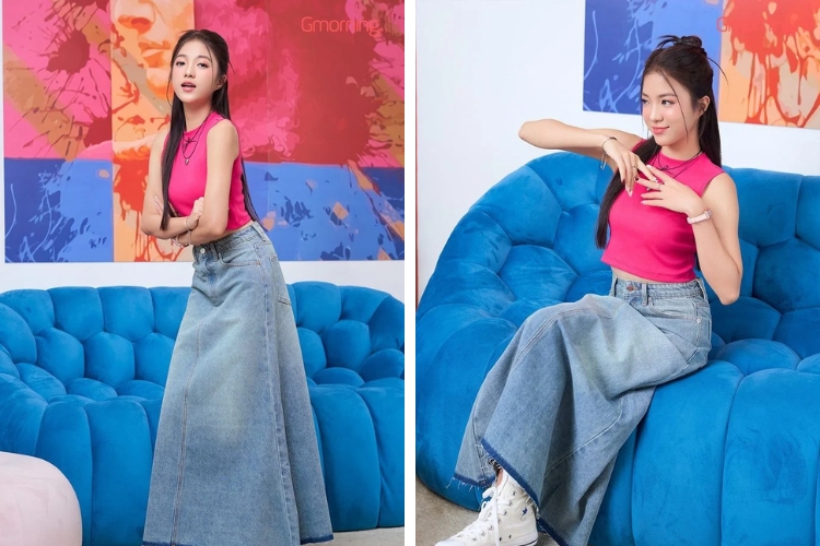 Chân váy jeans lai kiểu Chân váy jeans lai kiểu