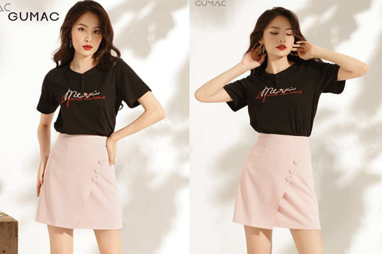 Váy hồng phối áo màu đen Váy hồng phối áo màu đen