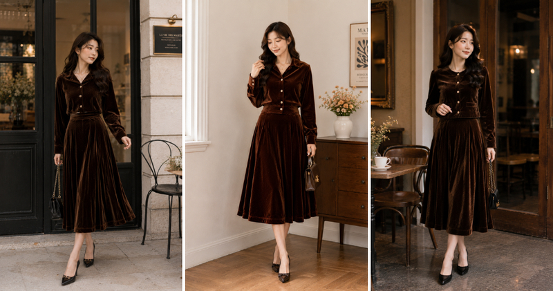 Set đồ nhung ton-sur-ton là giải pháp nhanh chóng, tiện lợi nhưng vẫn đảm bảo sự sành điệu và nổi bật.