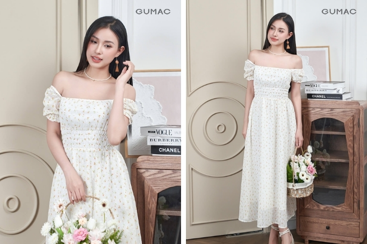 Đầm trễ vai maxi đi biển Đầm trễ vai maxi đi biển