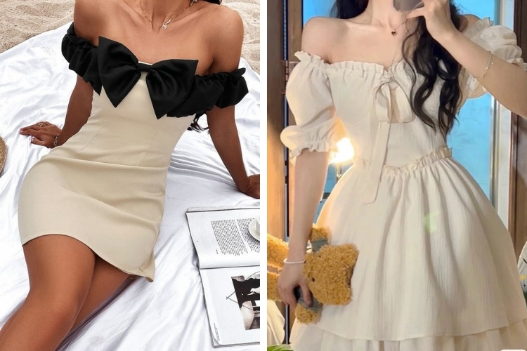 Đầm trễ vai nơ Đầm trễ vai nơ