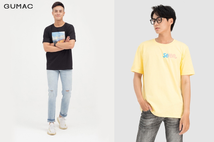 Outfit năng động áo thun cổ tròn và quần jean Outfit năng động áo thun cổ tròn và quần jean