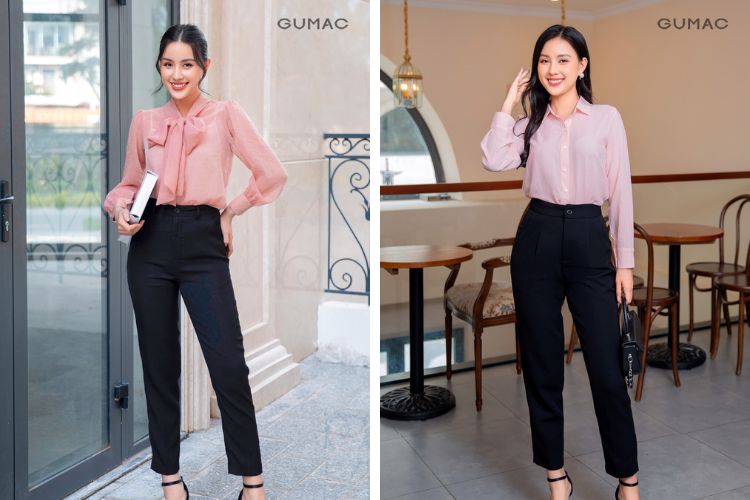 Quần tây nữ ống rộng lưng cao Quần tây nữ ống rộng lưng cao