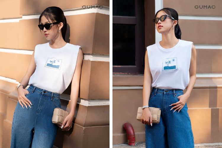 Áo thun tanktop mix quần jean Áo thun tanktop mix quần jean