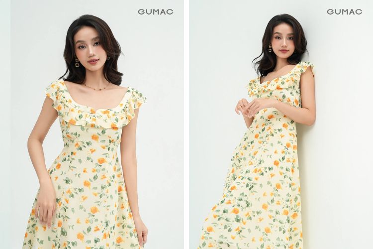 Đầm chữ A xòe viền bèo Đầm chữ A xòe viền bèo