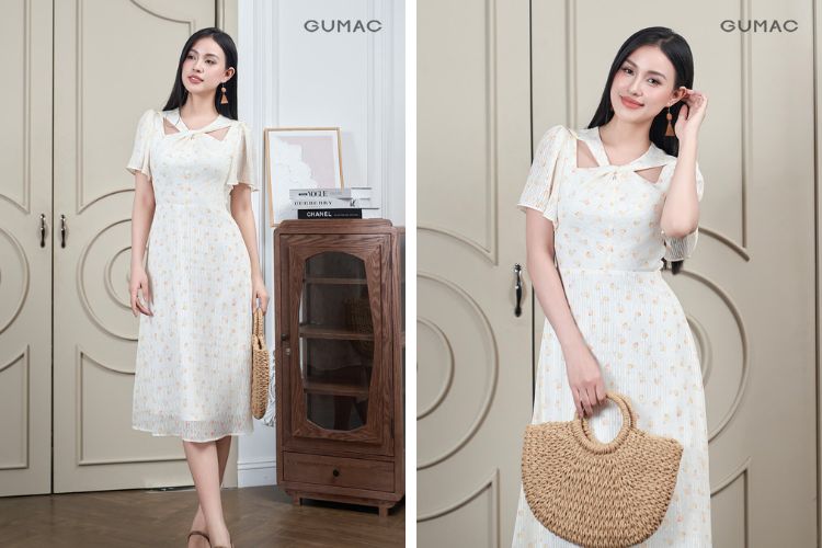 Đầm hoa cổ xoắn Đầm hoa cổ xoắn