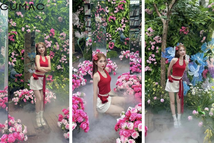 Set đồ đỏ trắng đi cà phê