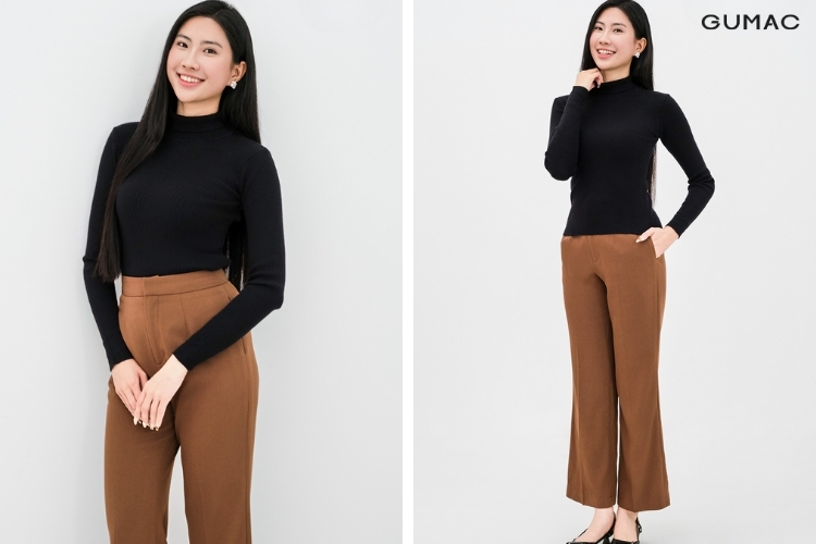Outfit áo len mỏng và quần culottes GUMAC đi đồi cát outfit áo len mỏng và quần culottes GUMAC đi đồi cát