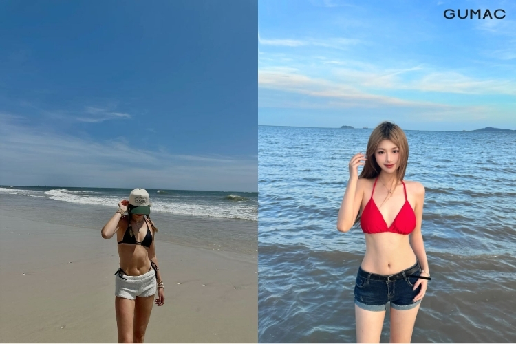Sự kết hợp giữa áo bikini và quần short Sự kết hợp giữa áo bikini và quần short