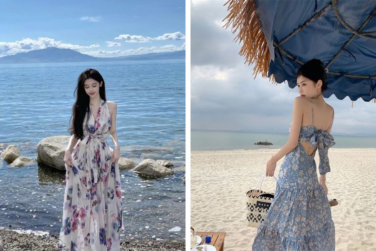 Váy đầm hoa đi biển Nha Trang xinh đẹp Váy đầm hoa đi biển Nha Trang xinh đẹp