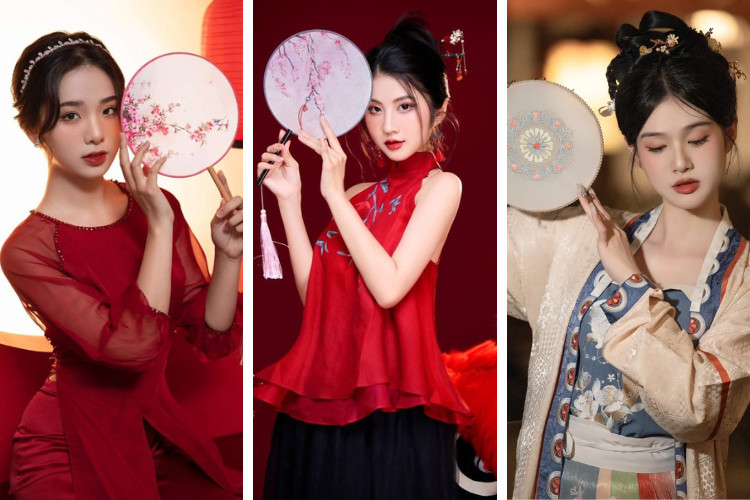 Tạo dáng chụp hình Trung thu với quạt cầm tay Tạo dáng chụp hình Trung thu với quạt cầm tay