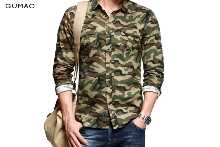 Áo sơ mi camouflage phối quần đen Áo sơ mi camouflage phối quần đen