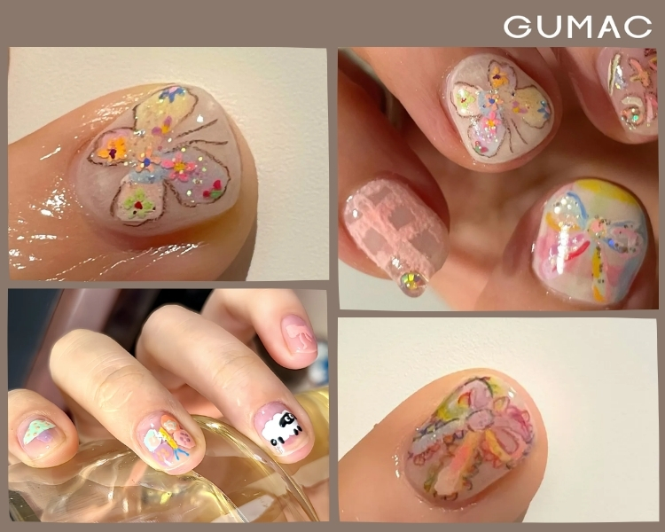mau nail trang guong canh buom