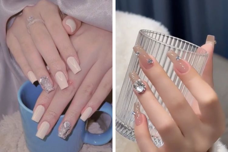Kiểu nail đính đá sang chảnh cho móng dài Kiểu nail đính đá sang chảnh cho móng dài