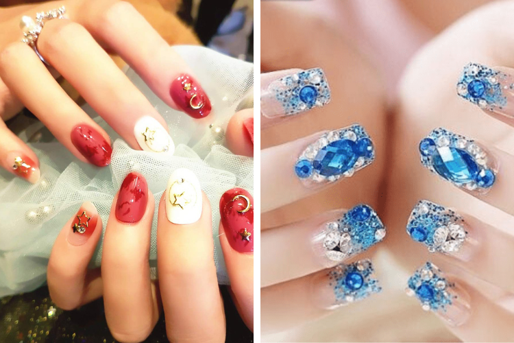 Kiểu nail đính đá sang chảnh cho móng dài Kiểu nail đính đá sang chảnh cho móng dài