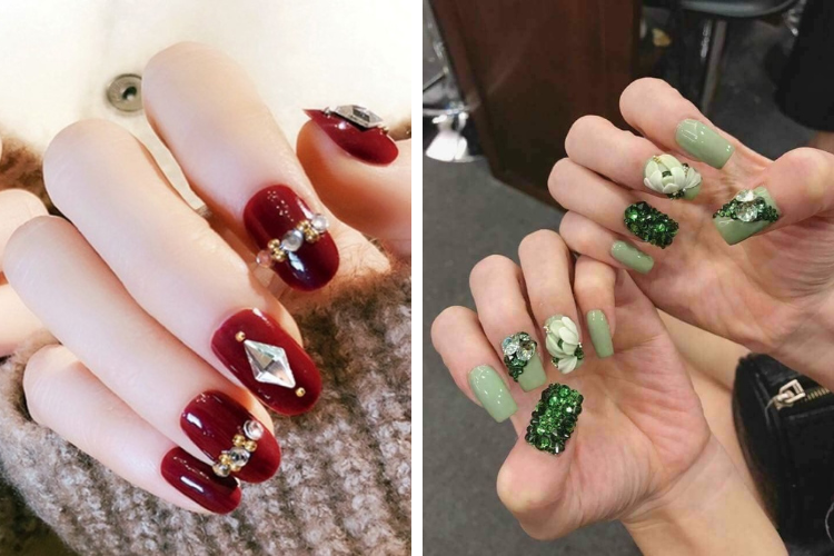 Kiểu nail đính đá sang chảnh cho móng dài Kiểu nail đính đá sang chảnh cho móng dài