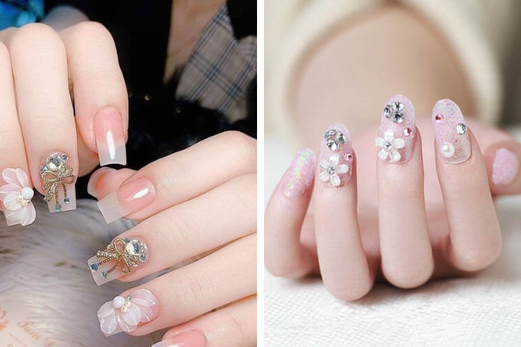 Kiểu nail đính đá sang chảnh cho móng dài Kiểu nail đính đá sang chảnh cho móng dài