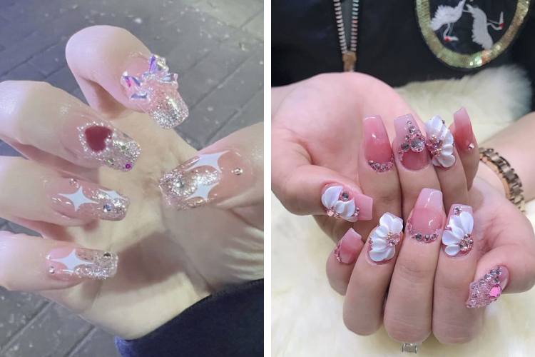 Kiểu nail đính đá sang chảnh cho móng dài Kiểu nail đính đá sang chảnh cho móng dài