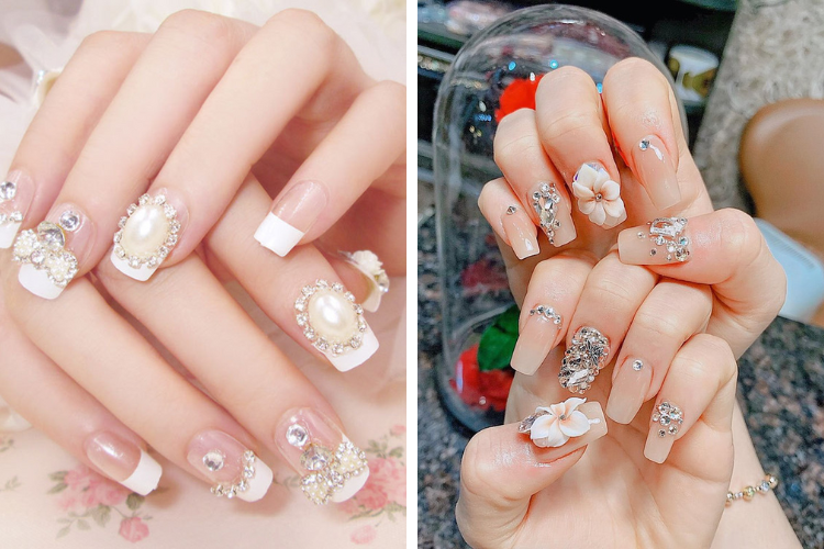 Kiểu nail đính đá sang chảnh cho móng dài Kiểu nail đính đá sang chảnh cho móng dài