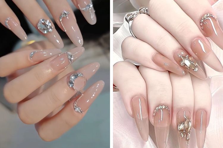 Kiểu nail đính đá sang chảnh cho móng dài Kiểu nail đính đá sang chảnh cho móng dài