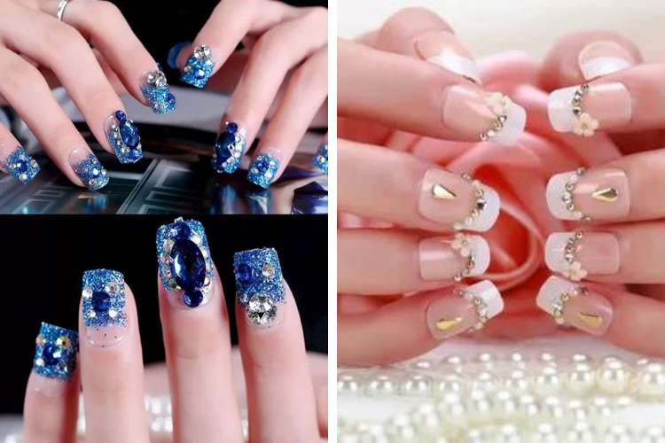 Kiểu nail đính đá sang chảnh cho móng dài Kiểu nail đính đá sang chảnh cho móng dài