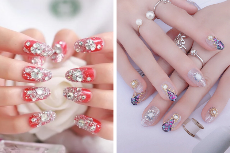Kiểu nail đính đá sang chảnh cho móng dài Kiểu nail đính đá sang chảnh cho móng dài
