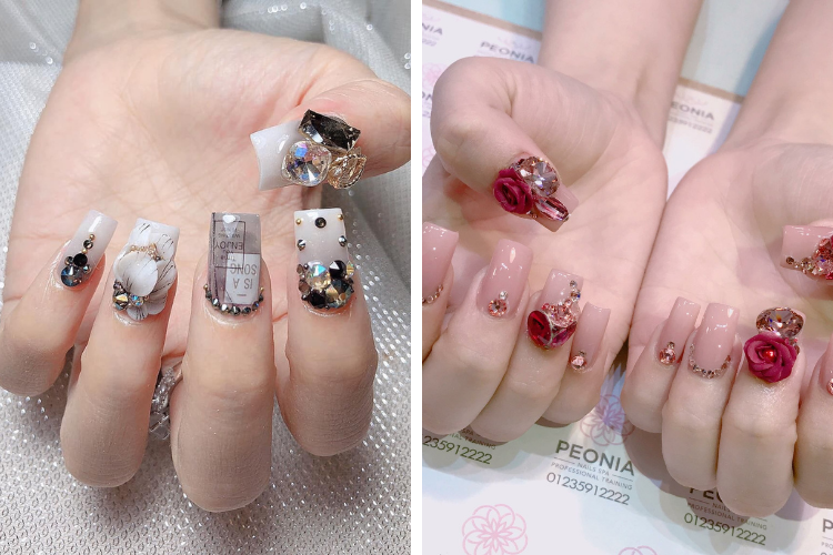 Kiểu nail đính đá sang chảnh cho móng dài Kiểu nail đính đá sang chảnh cho móng dài