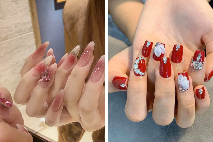 Kiểu nail đính đá sang chảnh cho móng dài Kiểu nail đính đá sang chảnh cho móng dài