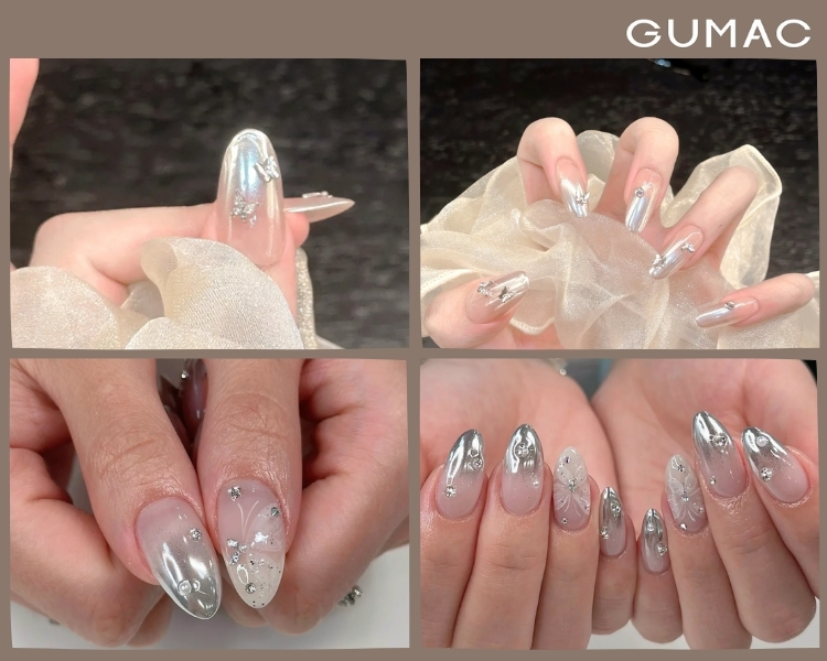 mau nail trang guong canh buom