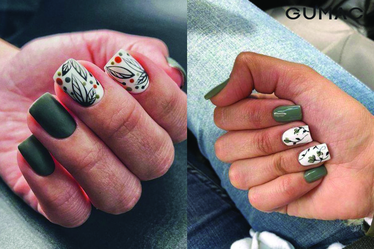 Nail hoa tone xanh Nail hoa tone xanh