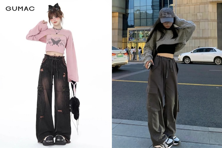 Kết hợp áo croptop form rộng cùng quần biker ao croptop form rong cung quan biker