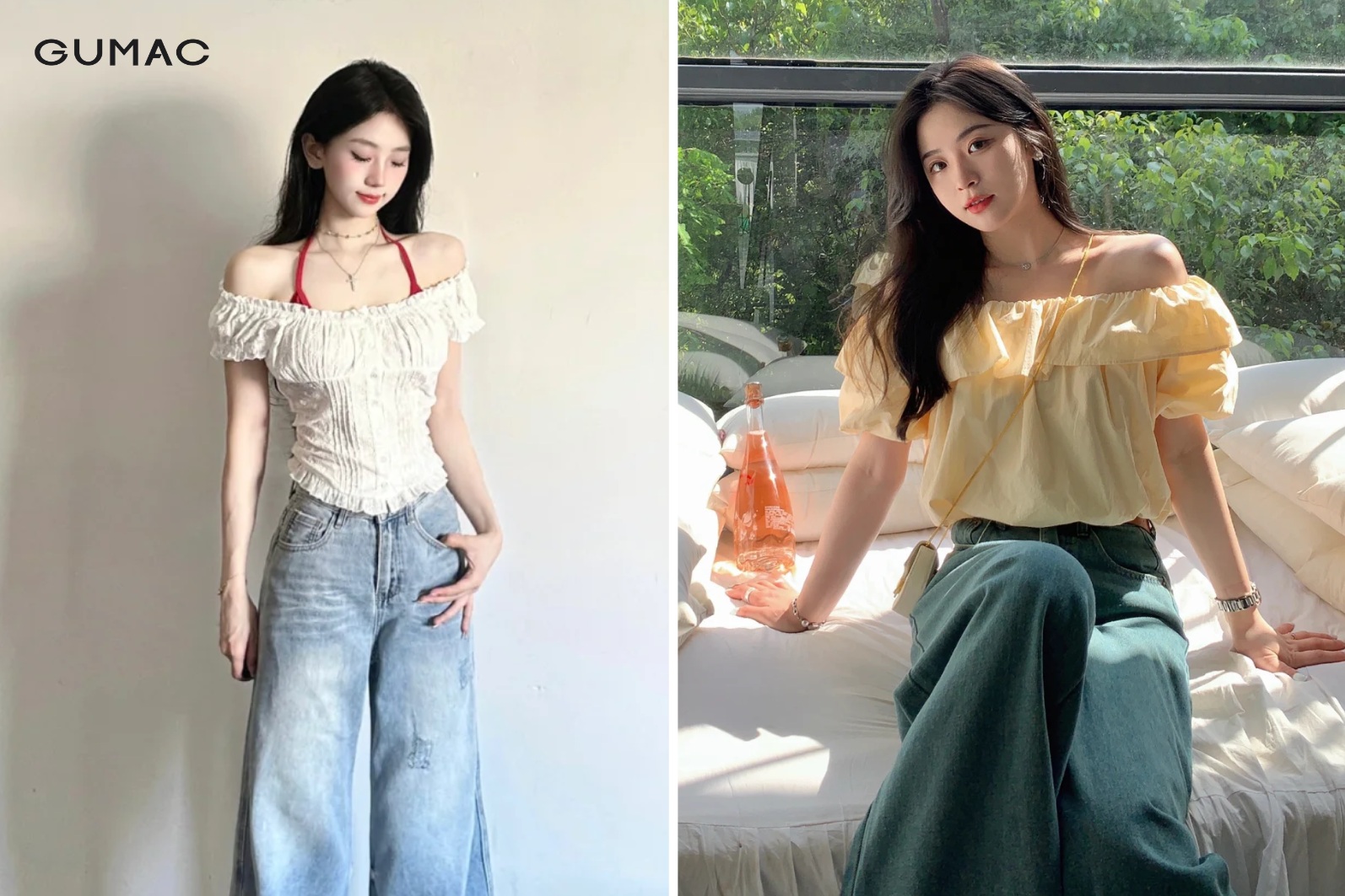 Phối đồ chuẩn idol với áo croptop form rộng trễ vai cùng quần culottes ao croptop form rong tre vai cung quan culottes