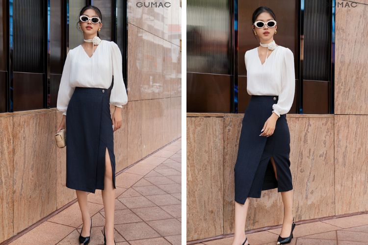Chân váy đắp tà mix áo kiểu dây hoa Chân váy đắp tà mix áo kiểu dây hoa