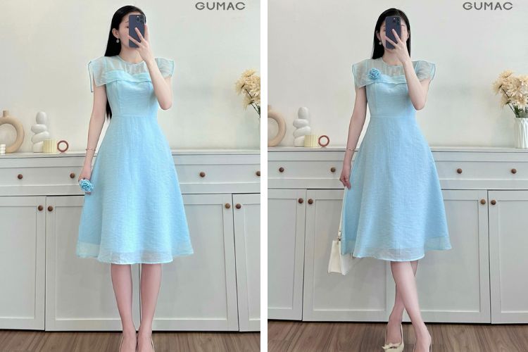 Đầm xòe phối bèo vuông ngọt ngào Đầm xòe phối bèo vuông ngọt ngào